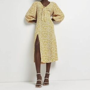 Yellow Floral Midi Dress‎
